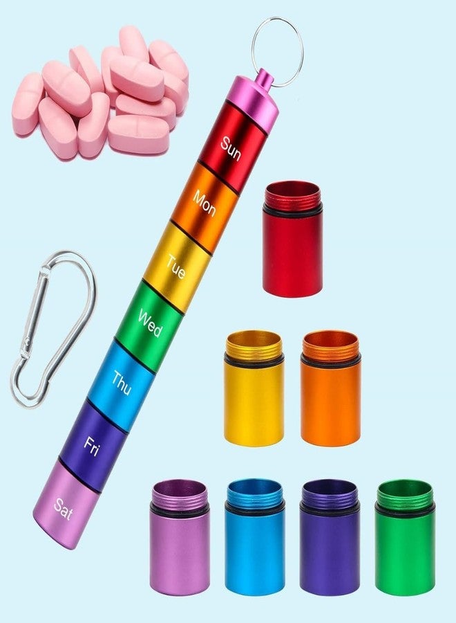 DOKMOE Aluminium Pill Box Organizer, Weekly Pill Organizer Pill Holder 7 Day Week Small Pill Container, Portable Medication Holder, Waterproof Pill Case with Keychain for Outdoor, Travel, Camping - Image 1